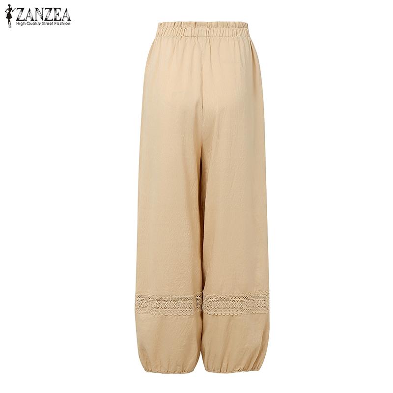 ZANZEA Women Lace Splice Loose Casual Long Pants