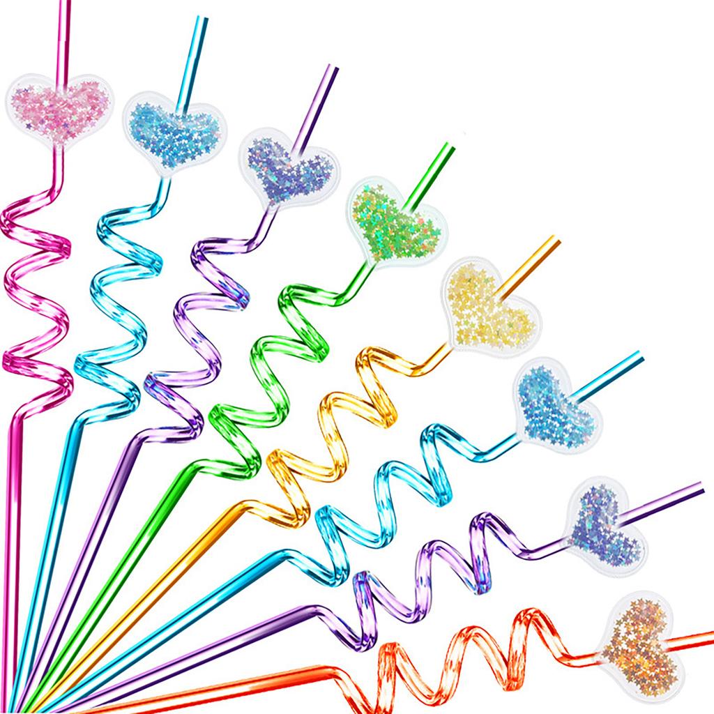 24pcs Glitter Straws Glitter Heart Drinking Straws Reusable Drinking Plastic Straws for Kids Party Supplies