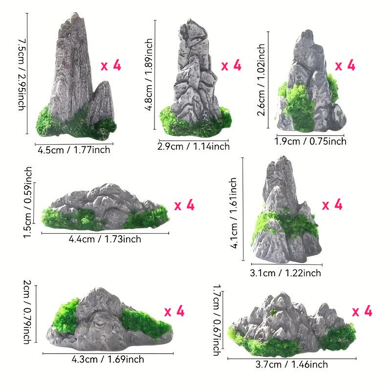 

28pcs Mini Artificial Mountain Decoration for Zen Garden Resin Bonsai Accessories Small Sculptures for Decorative Pots Fish Tank