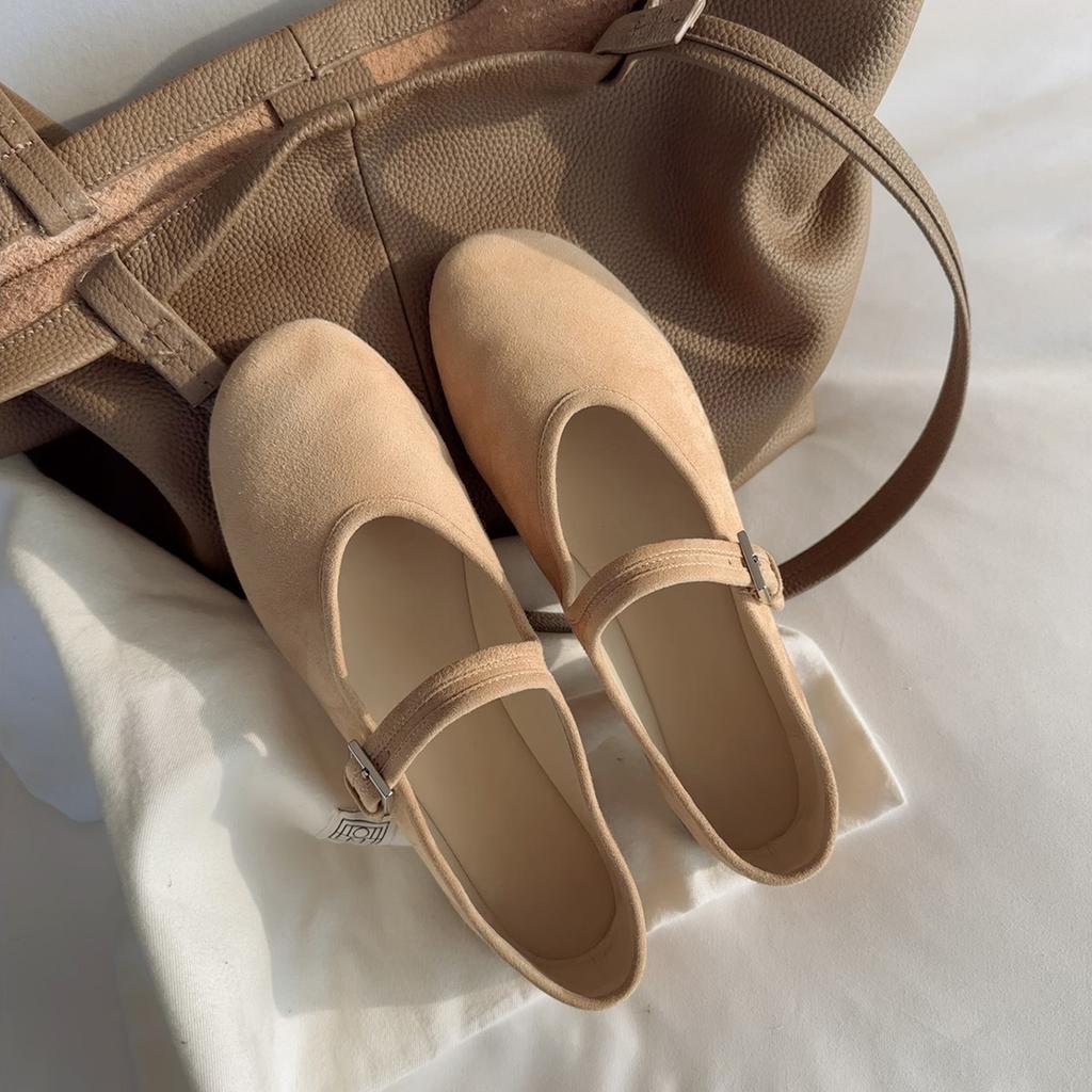 Sheepskin Version~ Well-behaved Round Head Minimalist Word with Shallow Mouth Girl Mary Jane Shoes Women's Leather Flat-soled Single Shoes Laden Shoes