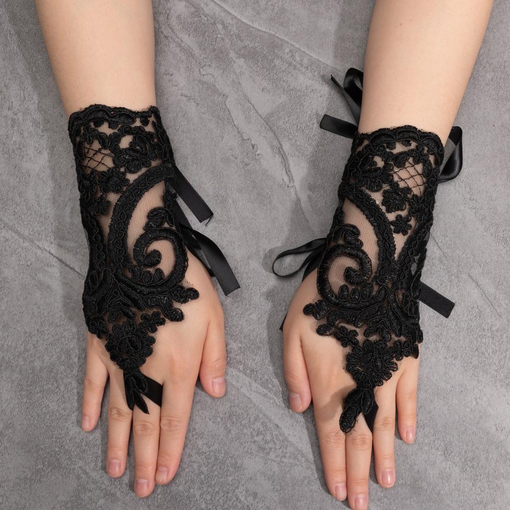Wedding Bride Lace Gloves Fingerless Bridal Gloves Floral Glove Party Prom Glove Accessories for Women and Brides