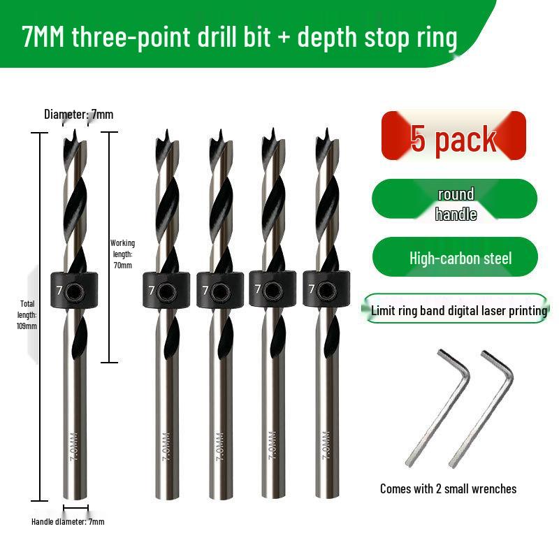Carbon Steel Three-Point Twist Drill Bit for Hardwood and Enlargement - Compatible with Hand and Pillar Drills