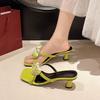 Fashion Temperament Flip Slippers Women Summer Wear New Fashion Square Toe Open Toe Flower Pearl Chunky High Heel Sandals