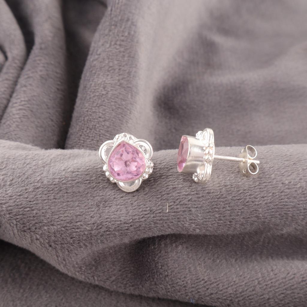 Morganite Gemstone Studs Earrings 925 Sterling Silver Handmade Jewelry For Women EE-159-6