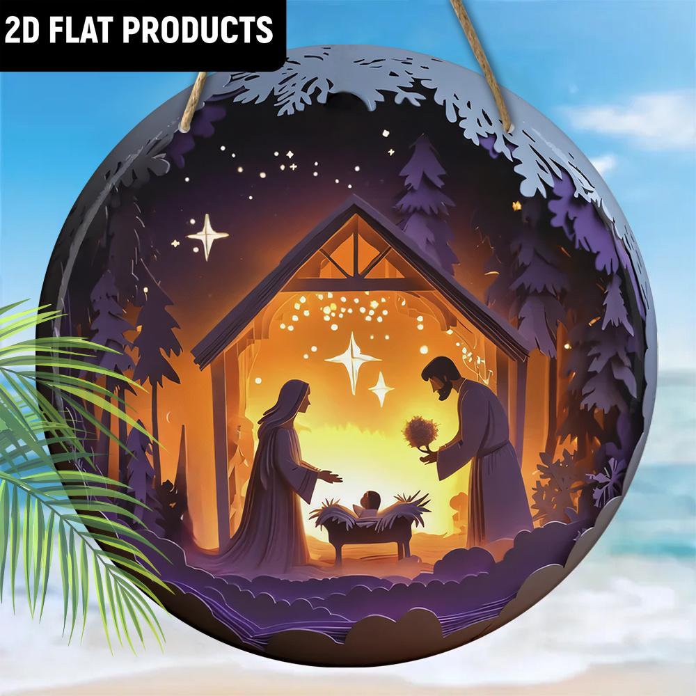 Wooden 2D Flat Scene Sign, Classic Wall Decor, Jesus's Birth Cottage & Star Design, for Door, Wall, Home, Room, Farmhouse, Street, Shop, Garage, Bar