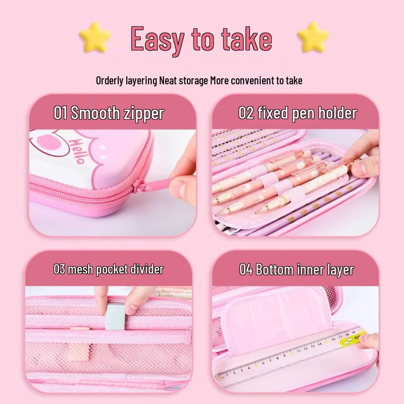 Ruby 3D Girls' Cute Multifunctional Pencil Case - Large Capacity for Elementary Students