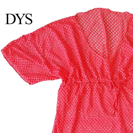 Sheer Swimsuit Cover Up, Drawstring Breathable Mesh Fabric, Short Sleeve Beachwear with Adjustable Waist Side Slit Design, Beach Dress for Summer