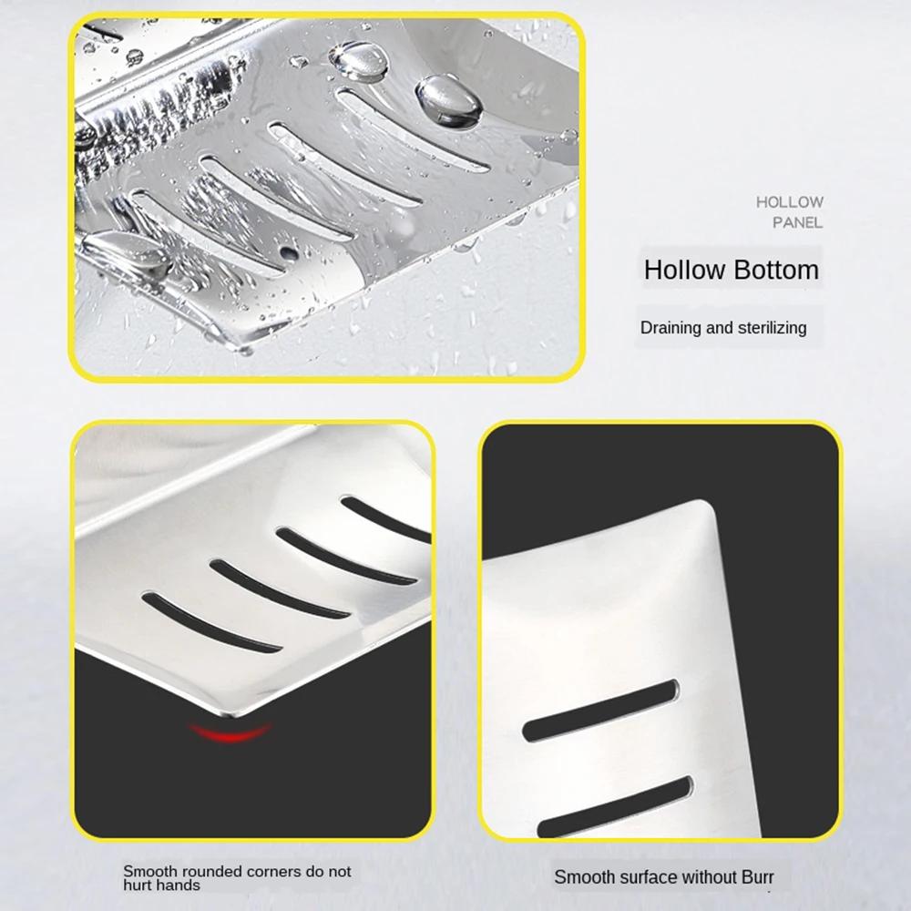 304 Stainless Steel Soap Dishes Self-adhesive Wall Mounted Bathroom Soap Holder Rustproof No Drilling Soap Sponge Tray Jaboneras