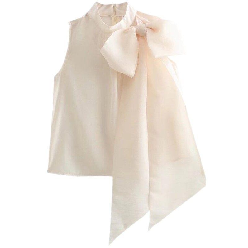 

Модный стиль 2024 Весна Новое поступление Женская одежда Стильный Элегантный Кремово-белый с Большой Лентой Топы 118988 Beige L