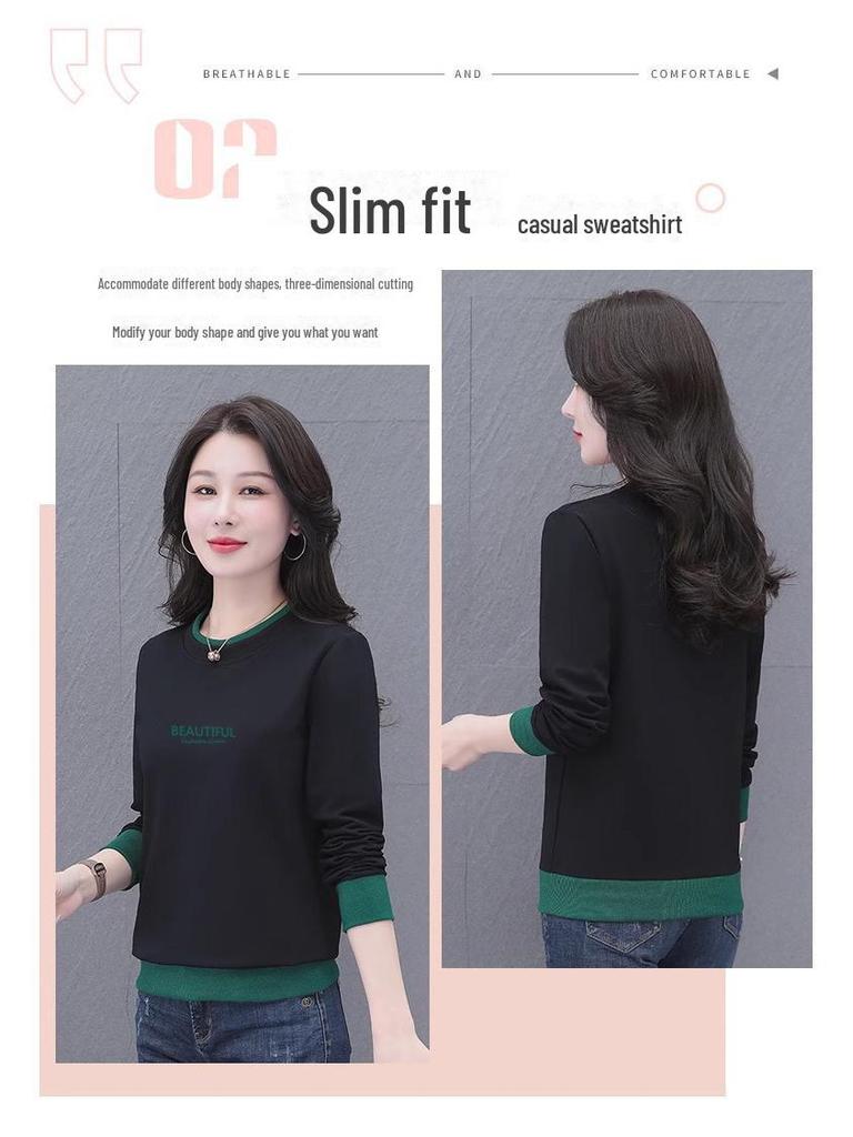 Women's Long-Sleeve T-Shirt, Spring/Fall 2025, Fashionable Loose Fit, Belly-Covering Versatile Top