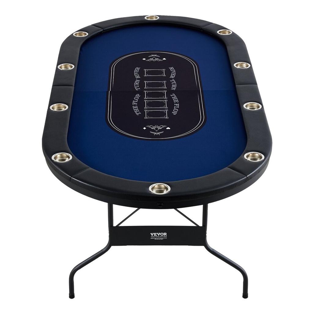 10 Player Foldable Poker Table, Blackjack Texas Holdem Poker Table with Padded Rails and Stainless Steel Cup Holders, Portable Folding Card Board Game