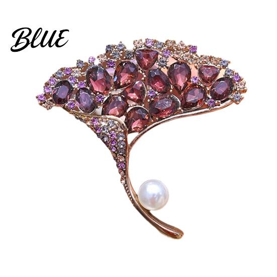 Women Brooch High-Gloss Rhinestone Inlay Faux Pearl Decor Ginkgo Leaf фиолетовый
