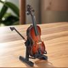 Miniature Wood Violin -Stand & Bow Wood Violin Replica Collectible Figurines Dollhouse Accessories Model Home Display Ornament