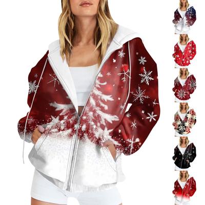 Sudadera con capucha y cremallera de manga larga con estampado informal a la moda para mujer