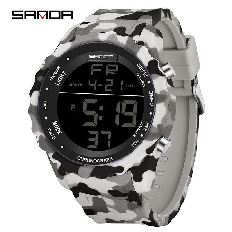 Sanda Outdoor Camouflage Multifunctional Electronic Sports Watch - Luminous, Waterproof, Hourly Chime