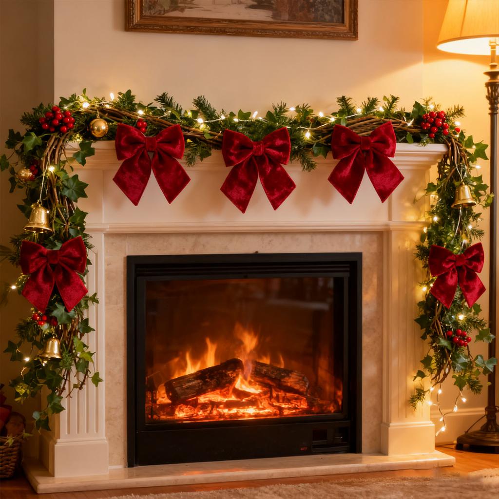 Christmas Decorations High-end Gold Velvet Bow Christmas Flocking Bow Large Red