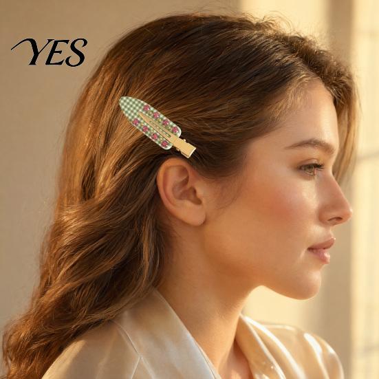 Smooth Opening Hair Clip Acetate Sheet Plate Hairpin, Rounded Rhinestones Inlay Pin, Elastic Clasp for Bangs And Broken Gentle Pattern