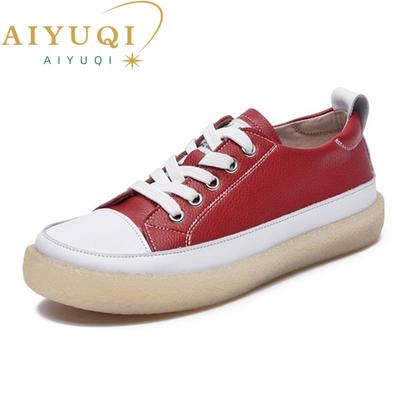 Fashion Women Spring Shoes 2025 New Genuine Leather Trend Color Matching Women Shoes Flat Bottom Lace-up Casual Girl Student Shoes