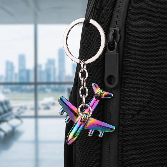 Aircraft Keychain Alloy Mini Plane Model Electroplated Key Ring with Chain Buckle for Travel Aviation Souvenir