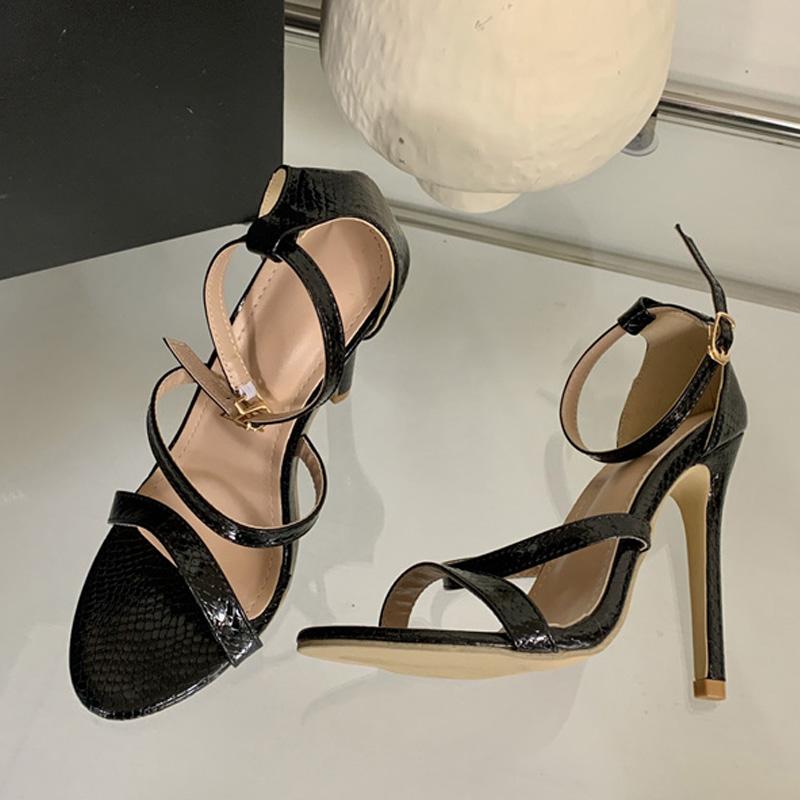 Fashion Liyke Gold Snake Print Leather Ankle Strap Sandals Women Summer Fashion Open Toe Gladiator High Heels Party Dress Shoes Size 42
