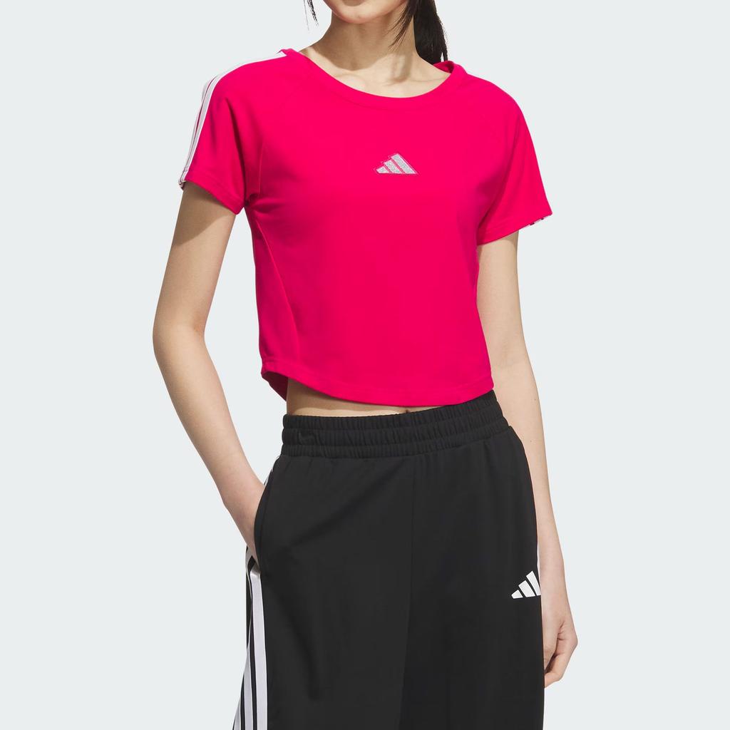Adidas T Shirts Women's Eye Catching Pink/White Crew Neck Moderate Other KC0183