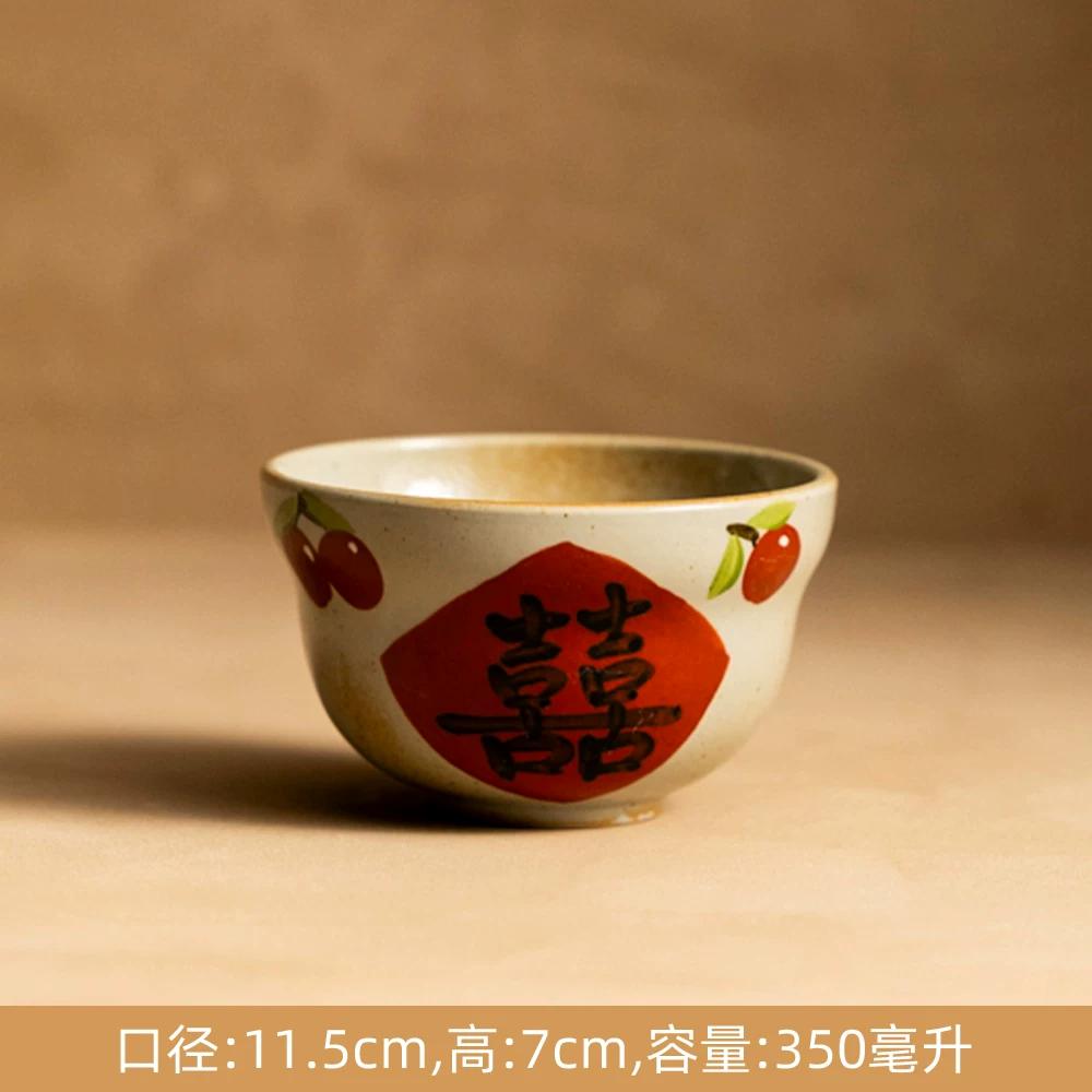 Creative Retro Pastoral Style Ceramic Bowl Hand-painted Flower Household Breakfast Bowl Soup Bowl Underglaze Color Chinese Tableware Jingdezhen