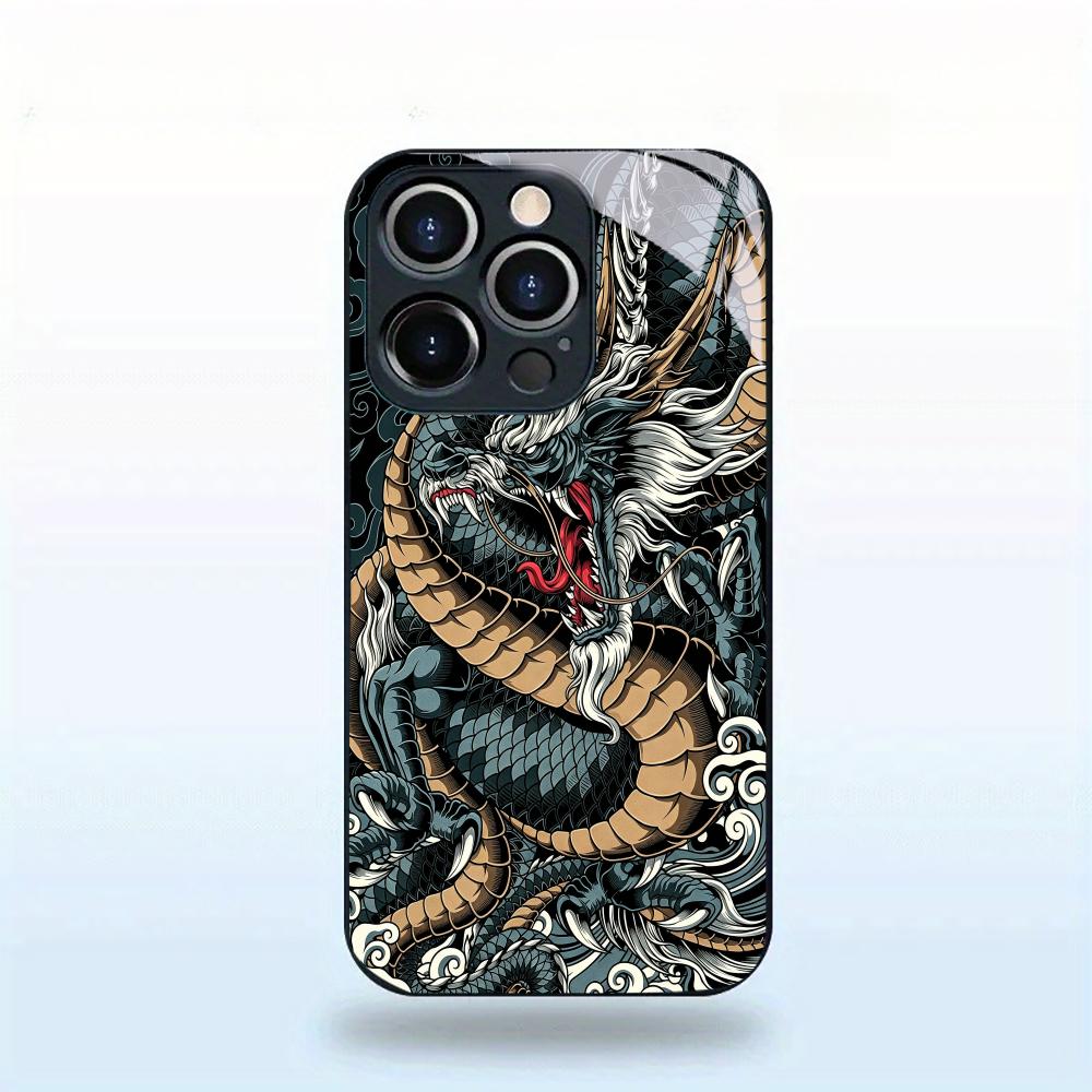 Dragon Black Glass Phone Shell For iPhone 16 Plus 15 Pro 14 13 12 Pro Max Soft Silicone Shock Absorption Drop Proof Shell Case
