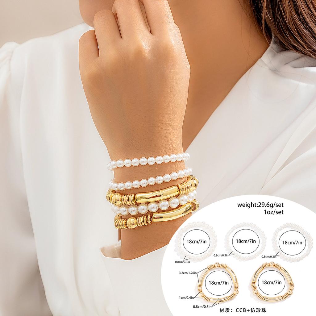 Exaggerated cyber style multi-layer round beads stacked wearing jewelry temperament niche personality imitation pearl set bracelet