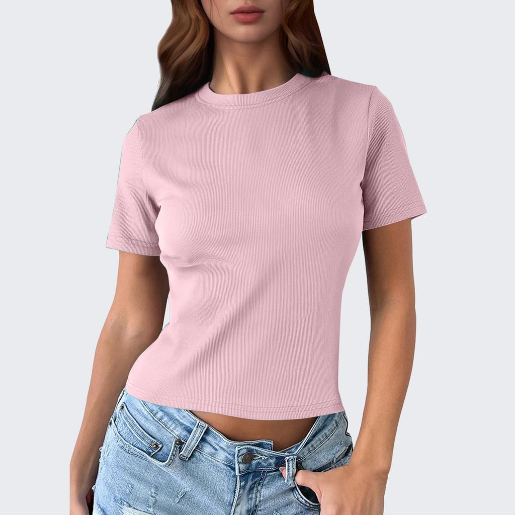Women's T Shirts Short Sleeve Crewneck Spring Tops Casual Loose Basic Tee Shirts