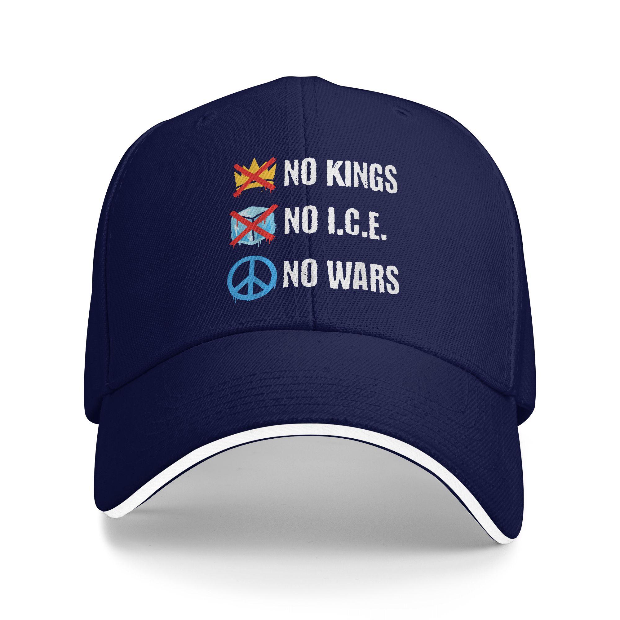

No Kings No ICE No Wars Baseball Cap y2k Cute Couple Women Trucker Hat Sun-Proof Print Running Hippie Snapback Cap Birthday Gift One Size темно-синього кольору
