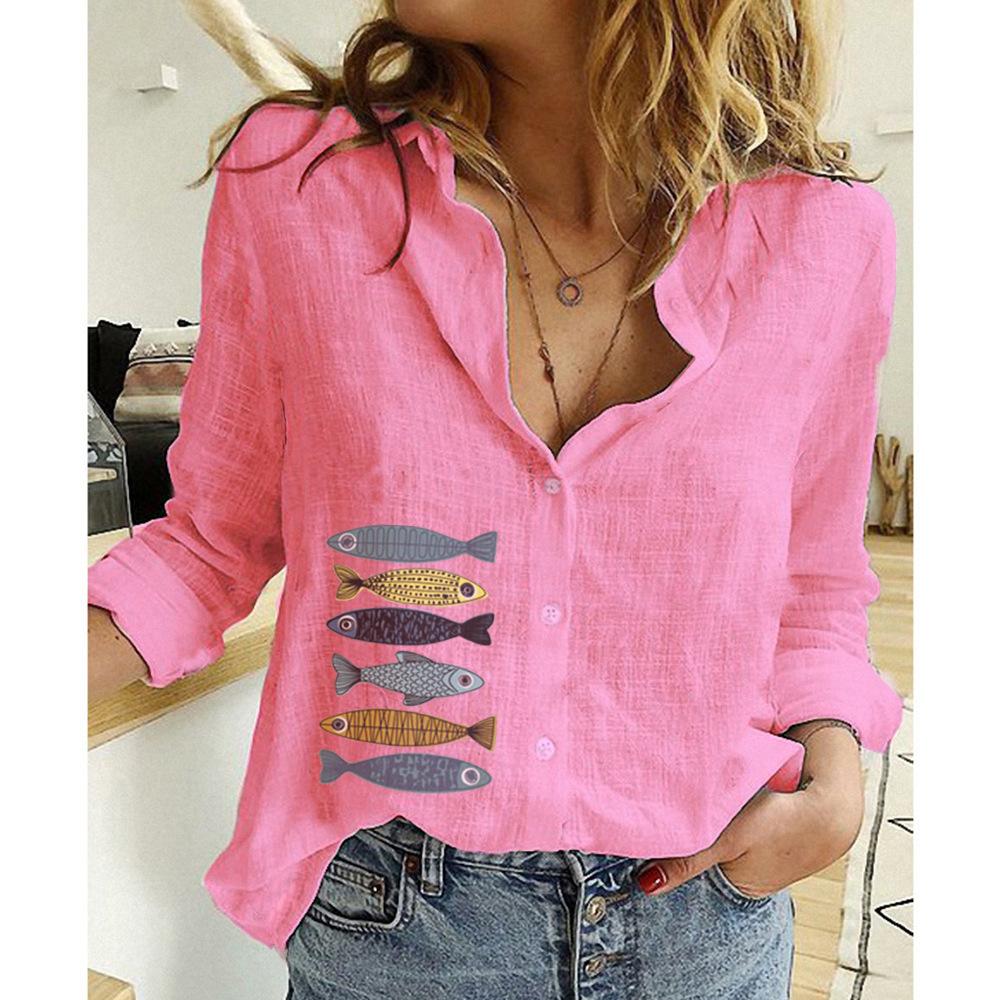 

Женская повседневная свободная рубашка с длинным рукавом из хлопка и льна, женское платье больших размеров S розовый