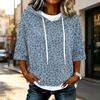 Damenmode Lässig 3/4 Ärmel Leopardenmuster Kapuzen-T-Shirt für den Alltag