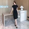 Feeling retro new Chinese style improved cheongsam women's summer black split-ended hip skirt national style fringed disc buckle dress
