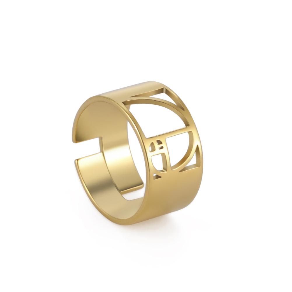 Fibonacci Spiral Golden Ratio Rings for Women Men Sacred Math Geometry Stainless Steel Adjustable Finger Ring Jewelry Gifts