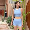 2025 Korean Bandeau Split Swimsuit - Solid Color, Sexy Flat Leg Trunks for Women