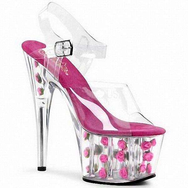 Women's Shoes Flower Transparent High Heel Thin Heel Sandals Fashion Crystal Dance Shoes 17cm Height 7cm Platform YKC
