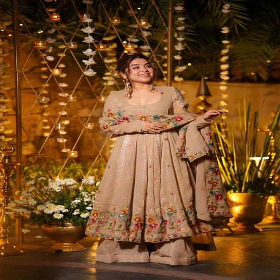 Women's Floral Embroidered Anarkali Set with Sheer Dupatta