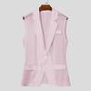 INCERUN Men Lapel Sleeveless Buttons Stitching  See Through Mesh Sheer Waistcoats