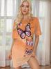 Women's Comfortable Butterfly Print T-Shirt Sleepwear. Casual Round Neck Short Sleeve Nightgown. Butterfly Pattern Pajamas
