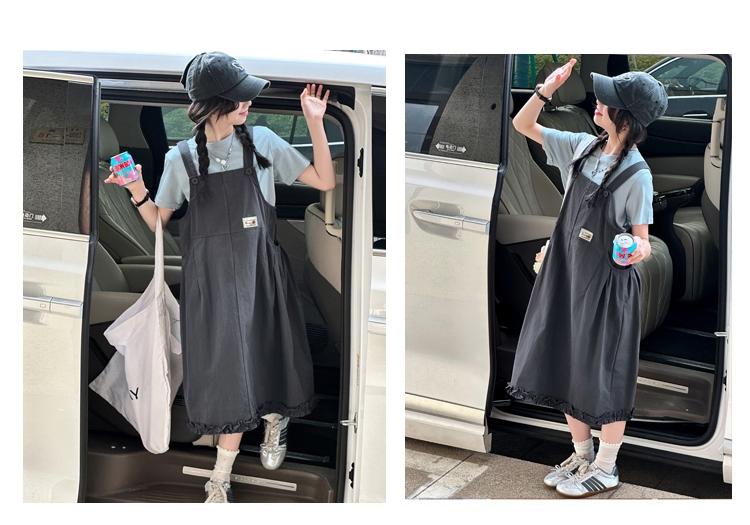 Girls' Summer Outfit Set 2026 New Korean Style Simple T-shirt Shoulder Strap Skirt Stylish Two-piece Set for Children