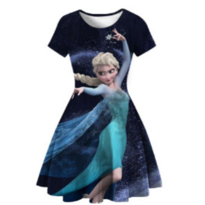 Children'S Skirt Princess Dress 2D Digital Printing Short Sleeve Girls Dress