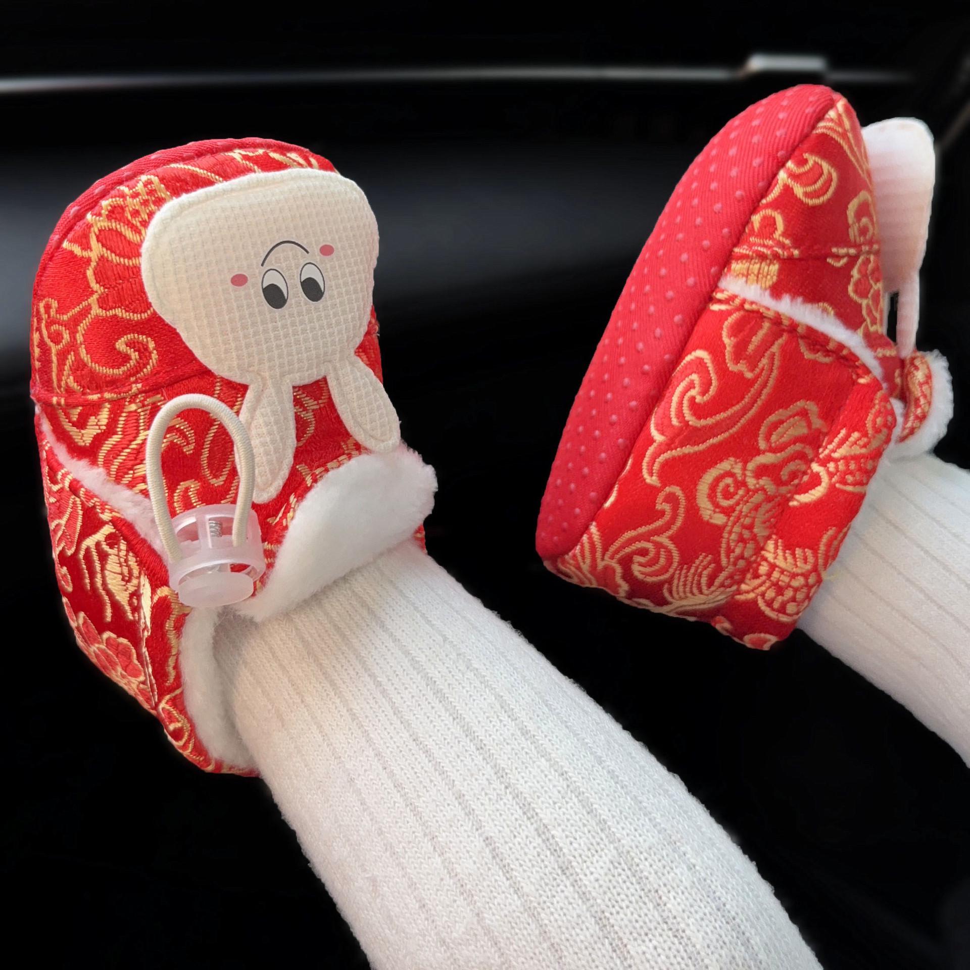 

Unisex Baby Fleece-Lined Non-Slip First Walker Shoes, 0-15 Months, Embroidered Festive Design for Autumn/Winter L, Inner Length 12.5cm, 10-15 months