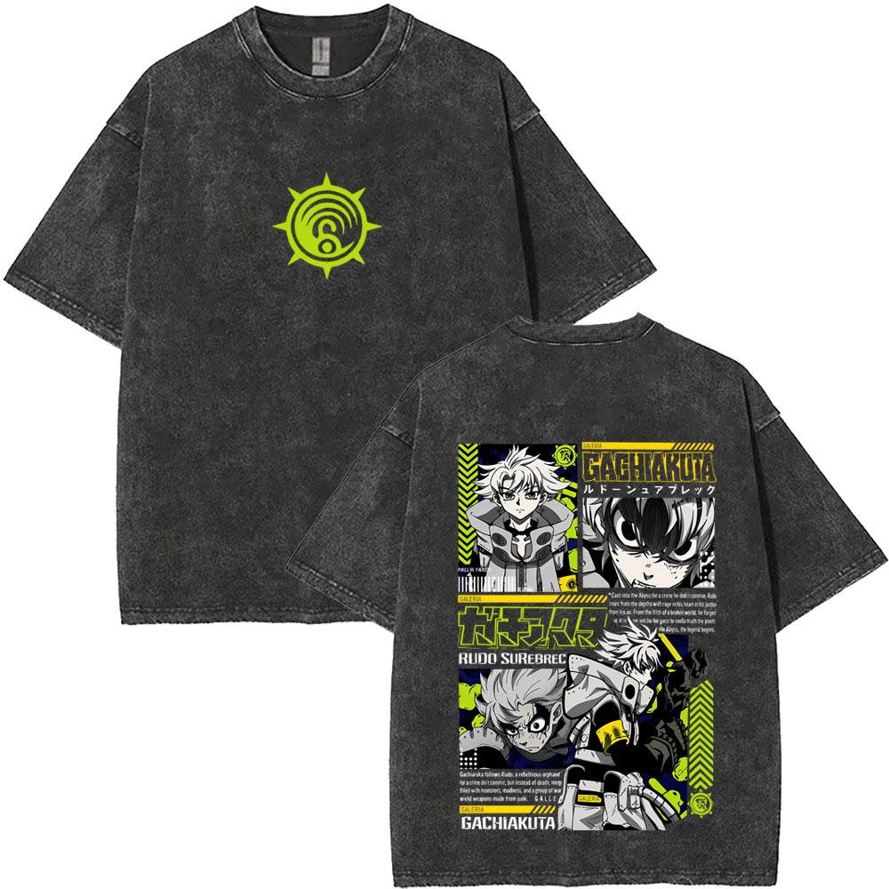 Anime Gachiakuta Riyo Vintage Washed T Shirts Men Women Manga Retro Oversized Short Sleeve Tshirt Male Fashion Trend Streetwear
