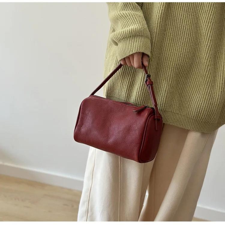Johnature Genuine Leather Small Square Bag Soft Cowhide Women's Handbag Solid Color Casual Versatile Shoulder Bag