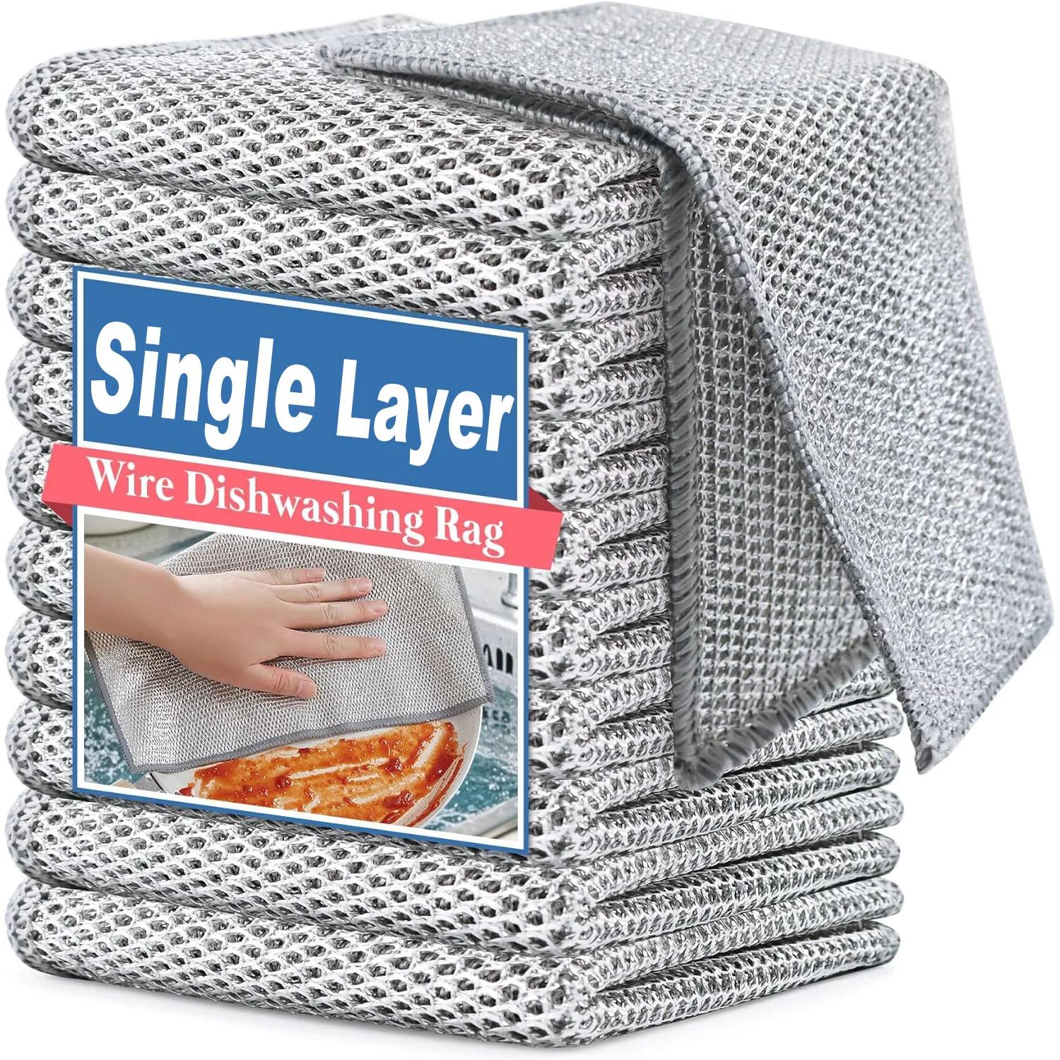 1/150pcs Magic Dishcloth Silver Wire Cleaning Cloths Kitchen Dish Pot Washing Cloth Towels Double/Single Layer Steel Wire Rags 1PC