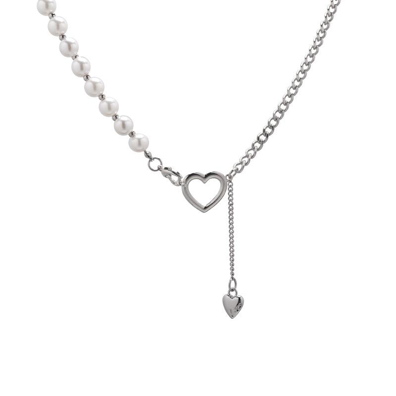 

Hollow love pearl necklace women s summer simple niche design sense advanced non-fading titanium steel neck chain women s jewelry tide