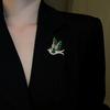2 PCS Metal Swallow Brooch Green Lapel Badge Retro Cartoon Sweater Pin Gift