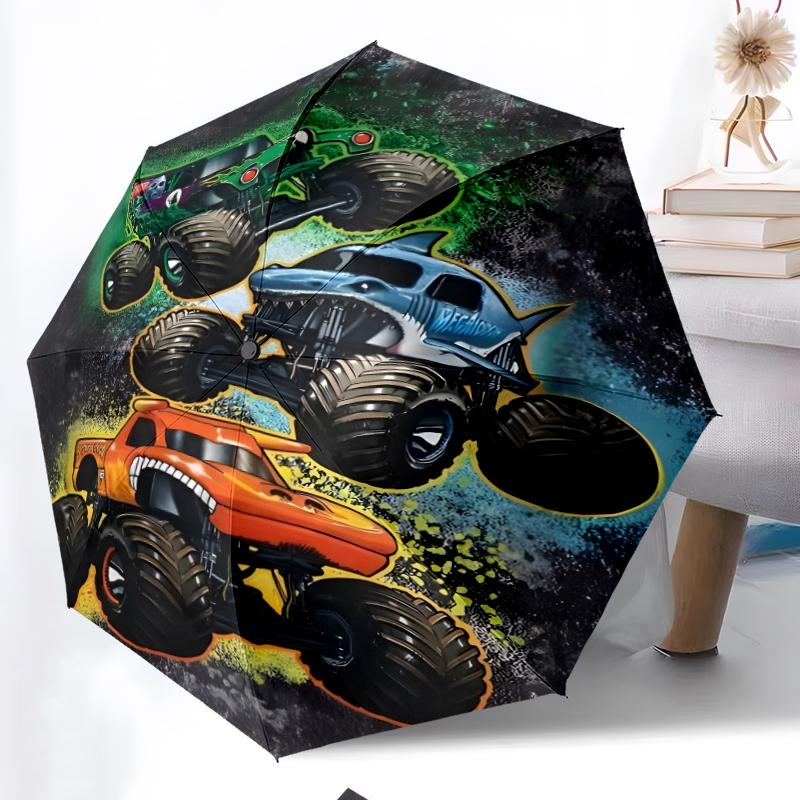Monster Machines Fashionable Automatic Opening/Closing Folding Umbrella. Portable and Foldable, Ideal for Gift, Travel, and Daily Use.
