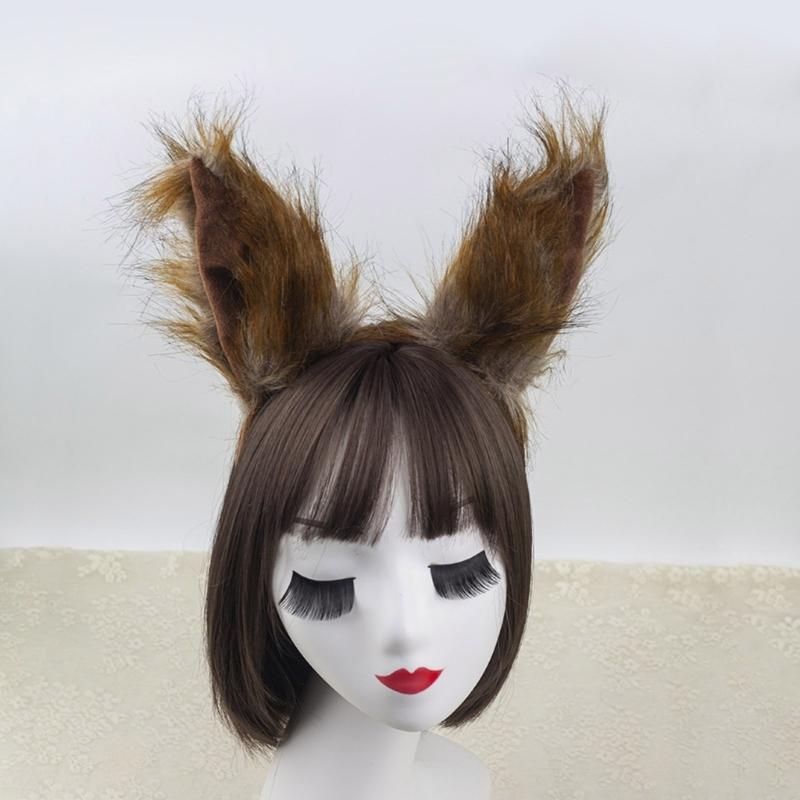 Foxes Cosplay Set Lovely Wolf Ears Headband Plush Animal Tail Foxes Tail Decorations Foxes Ears Headwear for Halloween
