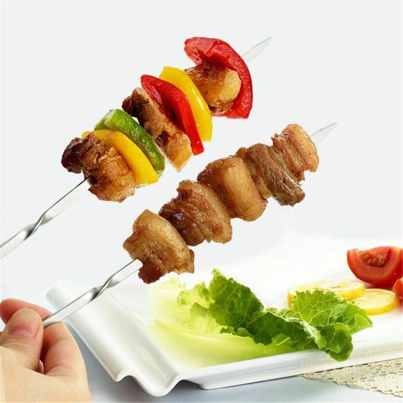hot! 20pcs Reusable Barbecue Skewers Stainless Steel Bbq Camping Forks Kitchen Accessories Tools